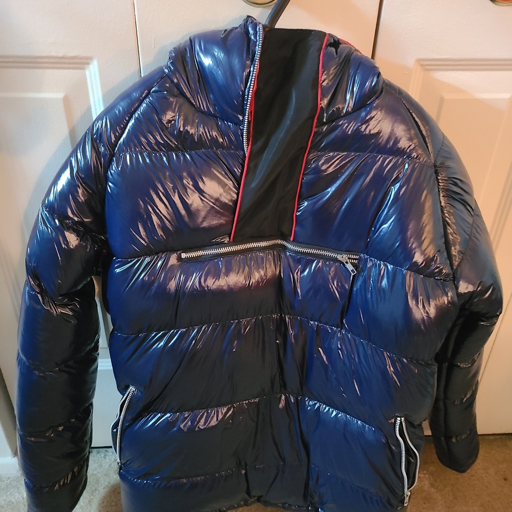 Men's Shiny Blue Puffer Jacket